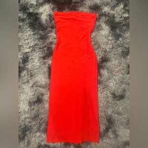 Long red tube dress